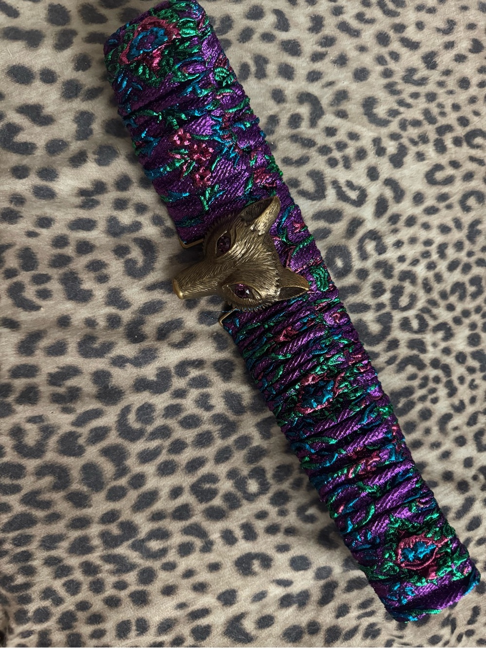 Gucci Metallic Purple Woven Belt with Green & Teal Accents